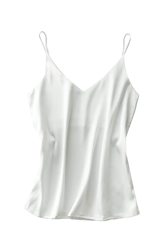 Womens Silk Satin Tank Tops V Neck Camisole Spaghetti Strap Top Summer Basic Blouse