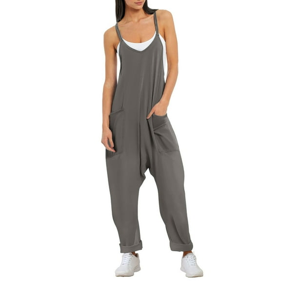 Oudiya Womens Sleeveless Jumpsuit Loose Spaghetti Strap Baggy Overalls Jumpers Casual Long Pants Rompers with Pockets 2025