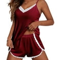 thumbnail image 1 of Oudiya Womens Soft Lingerie Pajama Sets 2-Piece Cami Shorts Pj Set with V Neck and Lace Trim Nightwear, S-XXL, 1 of 5