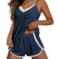 thumbnail image 1 of Oudiya Womens Soft Lingerie Pajama Sets 2-Piece Cami Shorts Pj Set with V Neck and Lace Trim Nightwear, S-XXL, 1 of 5
