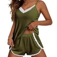 thumbnail image 1 of Oudiya Womens Soft Lingerie Pajama Sets 2-Piece Cami Shorts Pj Set with V Neck and Lace Trim Nightwear, S-XXL, 1 of 5