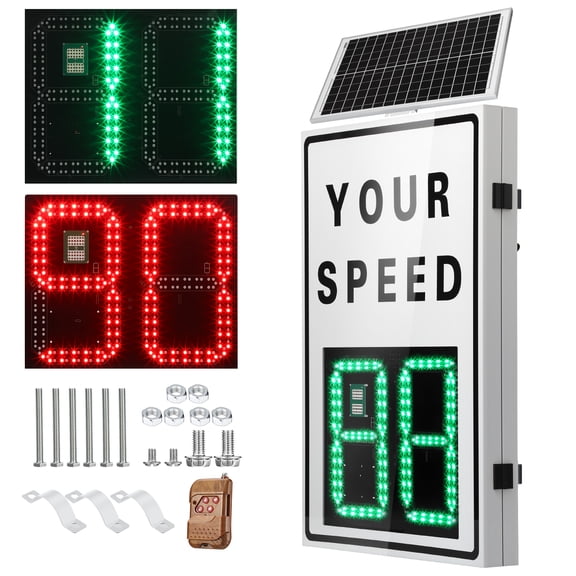 Oudjel 35.4" X 23.6" Solar Powered Feedback Sign Speed Limit Sign Solar with Instant Feedback and Remote Control 656ft Detection Ip65 for Road Safety