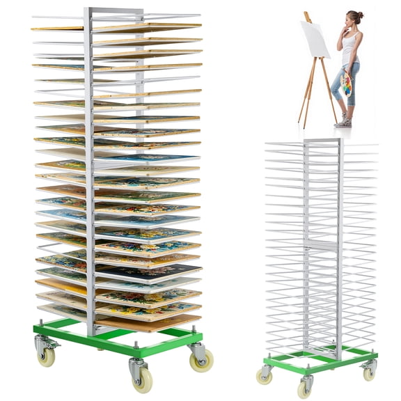 Oudjel 50 Shelves Paint Drying Rack with 4 Locking Casters for Cabinet & Full-Size Doors Drying Rack - Heavy Duty Art Studio Space Saving Storage Rack 2" Shelf Spacing 25lbs Capacity per Level