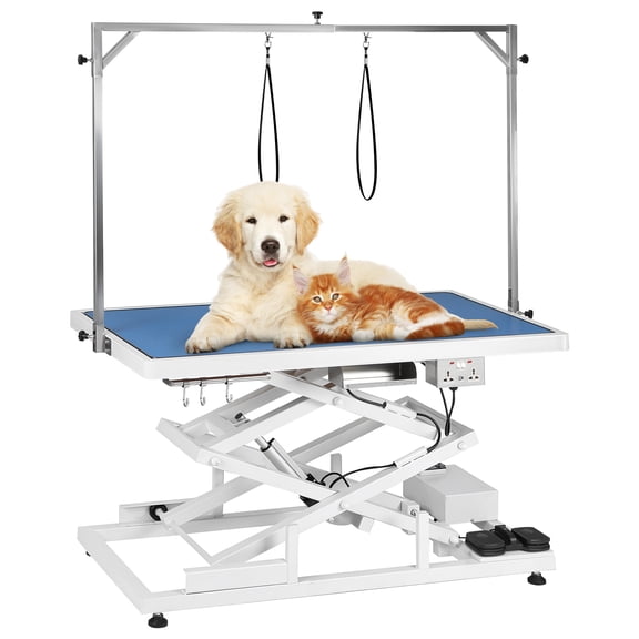 Oudjel Electric Pet Dog Table 50" Heavy Duty Table Professional for Large Dogs Adjustable Height 8"-44.5" Non-slip AC Outlets Storage Tray 2 Nooses