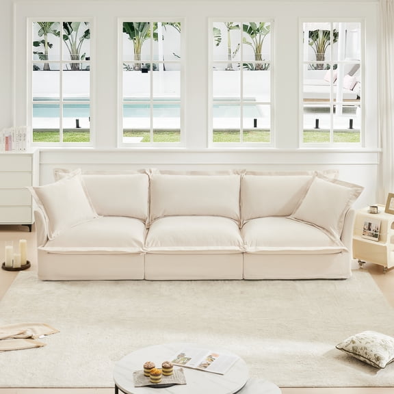 Oufan 120" Modern Modular Sofa, Slipcovered Chenille 3 Seater Sofa with 2 Pillows & Deep Seat, Loveseat Couch for Apartment, Living Room