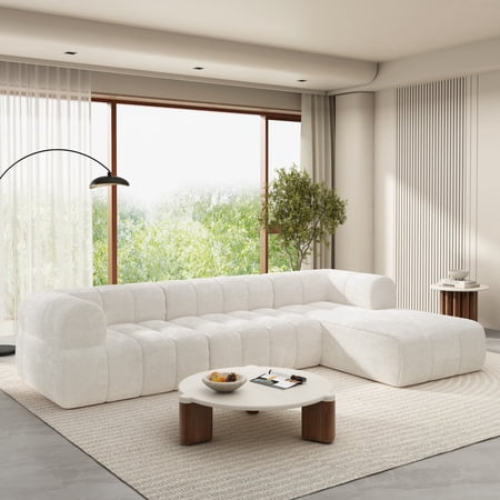 Oufan 122" Modular Sofa, L-Shaped Sectional Sofa Couch w/ Chaise Lounge & Deep Seat, Luxury Boneless Sofa, 3-Seater Floor Sofa for Living Room