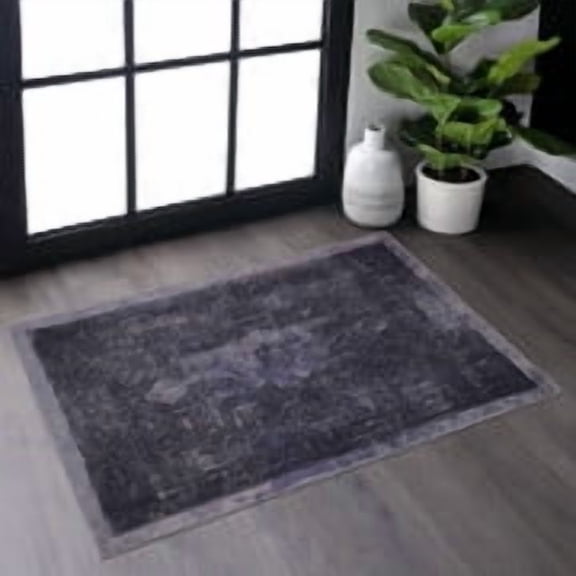 Oufan 2'x3' Anthracite Washable Rug, Non Slip Floral Area Rug, Ultra-Thin Low Pile Carpet, Rectangle Rug with Printed, Boho Rug for Floor, Entrance