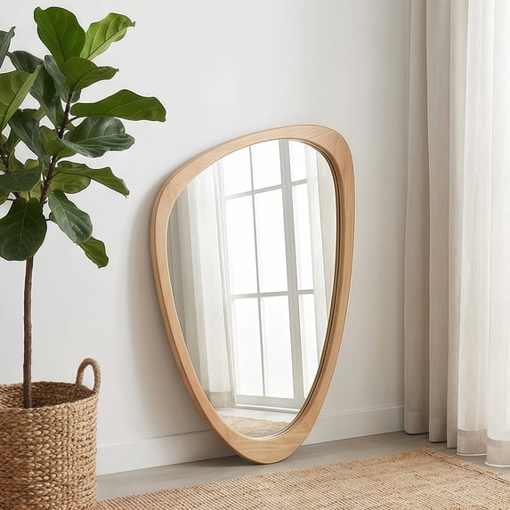 Oufan 20" x 30" Irregular Mirror for Wall, Artistic Irregular Solid Wood Frame Decorative Mirror for Bathroom, Entryway, Bedroom