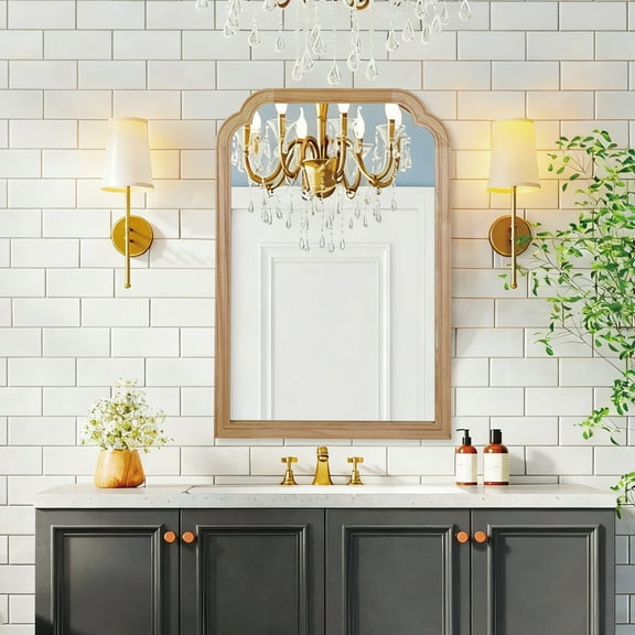 Oufan 20" x 30" Rounded Corner Rectangle Mirror for Wall, Solid Wood Frame Decorative Mirror for Bathroom, Entryway, Bedroom