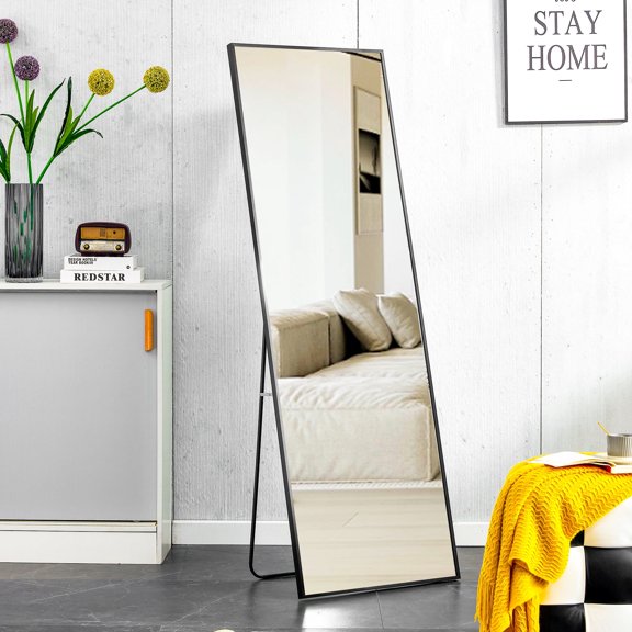 Oufan 22.8x65 Inch Floor Mounted Mirror, Aluminum Alloy Metal Frame Decorative Mirror Wall Mirror, Large Rectangular Floor Mirror for Entrance, Living Room, Cloakroom, Clothing Store