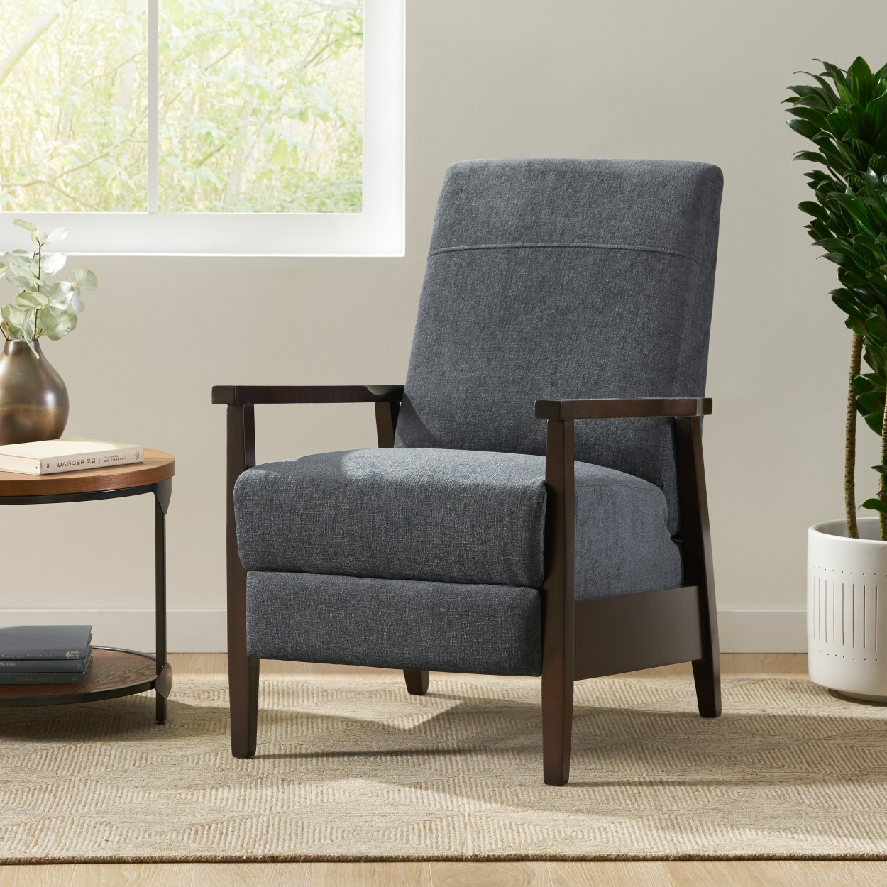 Oufan 24.75'' Wide Wood Hand Manual Club Recliner, Adjustable Chaise Chair Fabric Single Lie Sofa for Living Room, Bedroom, Office, Lounges, Gray