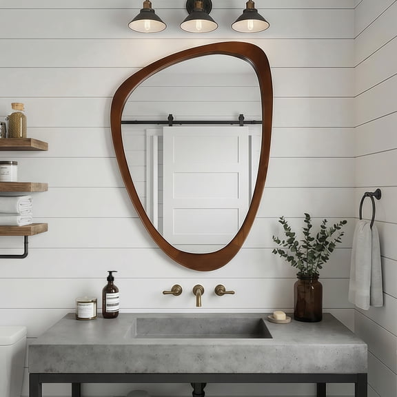 Oufan 24" x 36" Irregular Mirror for Wall, Artistic Irregular Solid Wood Frame Decorative Mirror for Bathroom, Entryway, Bedroom