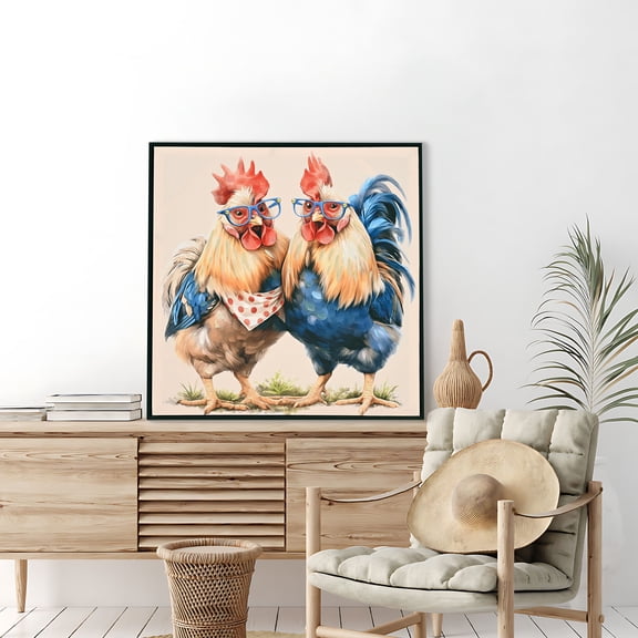 Oufan 24"x24" Pictures Wall Decor, Farmhouse Rooster Wall Art, Country Farm Coop Canvas Prints Painting Wall Art for Living Room, Dining Room, Kitchen
