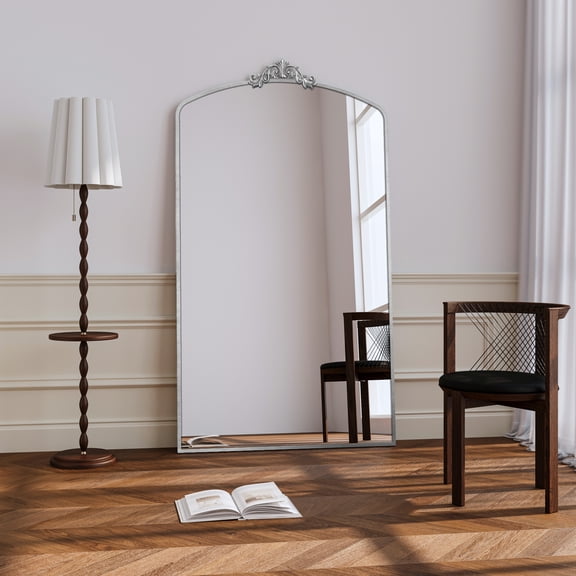 Oufan 36x66" Full Length Mirror, Ornate Metal Mirror, Arched Dressing Mirror with Carved Floral Wreath, Vintage Large Floor Mirror for Dressing Room