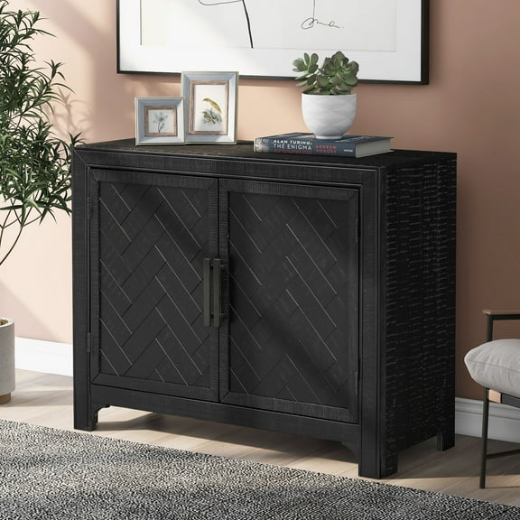 Oufan 40" Farmhouse 2-Doors Storage Sideboard Buffet Cabinet w/Adjustable Shelves & Pattern Door, Decorative Coffee Accent Cabinet Console Table for Entryway Kitchen Dining, Antique Black