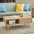 thumbnail image 1 of Oufan 41.34" Rattan Coffee table, sliding door for storage, solid wood legs, Modern table for living room , natural, 1 of 7