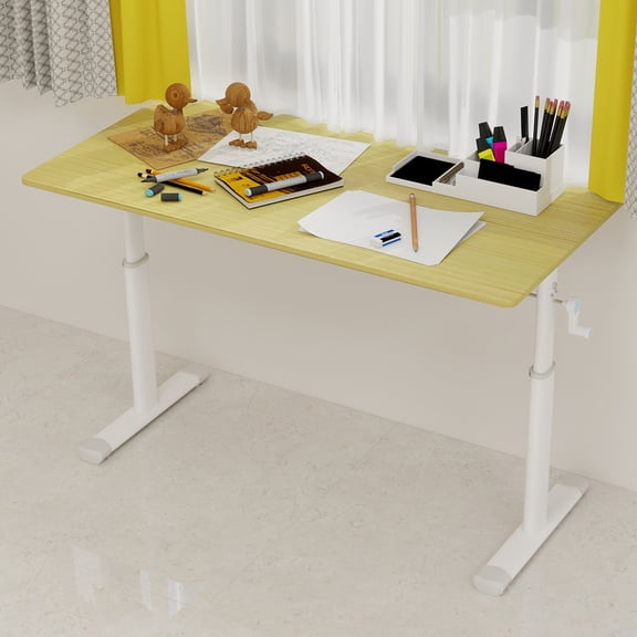 Oufan 47.24" Adjustable Standing Desk, Multifunctional Office Desk with Iron Frame & Wooden Desktop, Computer Table for Home Office, Study, Natural
