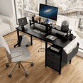 thumbnail image 1 of Oufan 47.3" Desk with Drawer and Power Outlets, Compter Desk with 2 File Cabinet and 2 Movable Monitor Shelf, Writing Gaming Table with CPU Stand for Home Desk, Computer Desk, Game Table, Black, 1 of 10