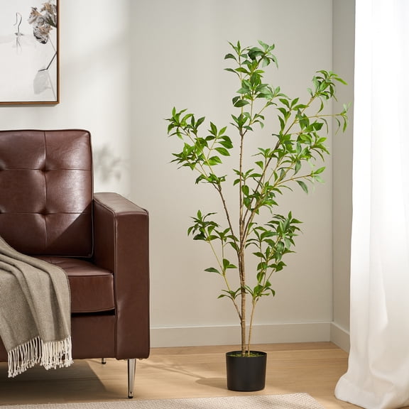 Oufan 4FT Artificial Pieris Tree with Black Plastic Pot for Home Office Living Room Decor