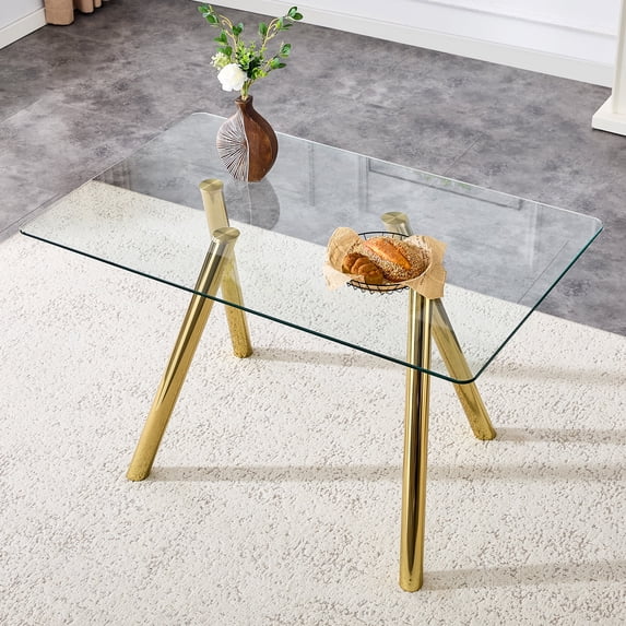 Oufan 51" Dining Table, Modern Rectangular Kitchen Table with Tempered Glass & 4 Sturdy Metal Legs, Kitchen Table for Dining Room