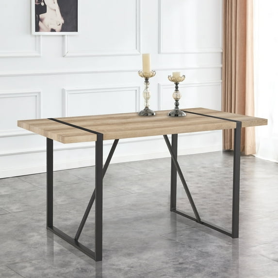 Oufan 55" Rectangular Dining Table, Wooden Dining Table with Inset Metal Legs, Modern Minimalist Kitchen Table for Dining Room