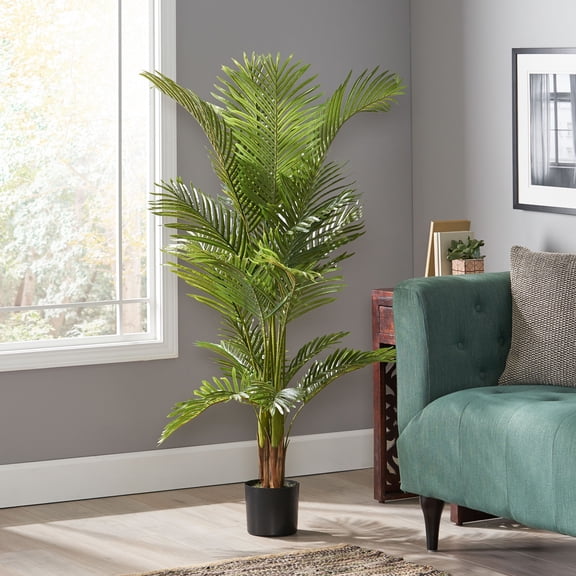 Oufan 5FT Palm Tree - Fake Tree with Black Planter - Faux Tropical Areca Floor Plant in Pot - Artificial Silk Plant for Office Living Room Decor