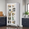 thumbnail image 1 of Oufan 65" Kitchen Pantry Storage Cabinet with Wheels, Freestanding Cupboard with Transparent Door & Adjustable Shelves, Food Pantries Cabinets,White, 1 of 7
