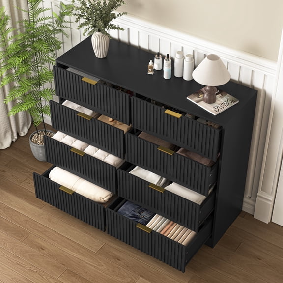 Oufan 8 Drawer Dresser, Wood Chest of Drawers with Wavy Patterns, Tower Clothes Organizer, Large Storage Cabinet for Living Room, Bedroom, Hallway