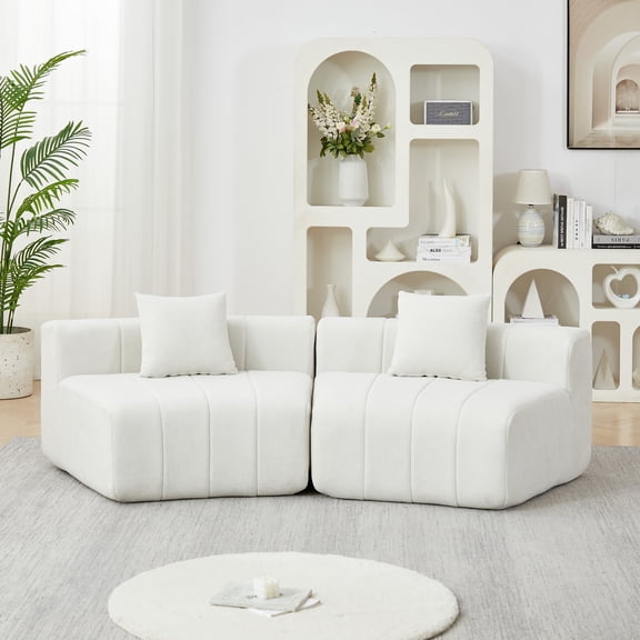 Oufan 88" Curved Sectional Sofa, Chenille Loveseat w/ 2 Pillows & Low Back, Symmetrical Modular Semi Circular Sofa, 2-Seater Sofa for Living Room