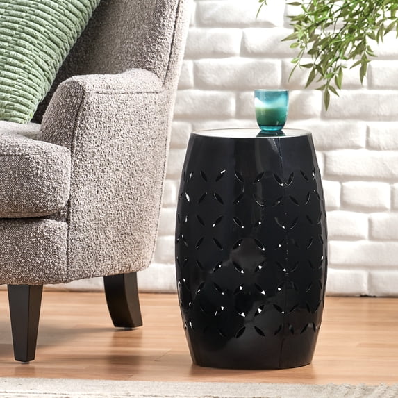 Oufan Accent Side Table, Iron End Table w/ Cylindrical Design & Openwork Design, Industrial Coffee Side Table, Night Stand for Bedroom, Living Room