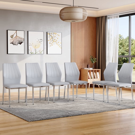 Oufan Dining Chairs Set of 6, Mid Century Modern Kitchen Chairs with Metal Legs, Upholstered & Ergonomic Backrest, Dining Room Side Chair for Restaurant