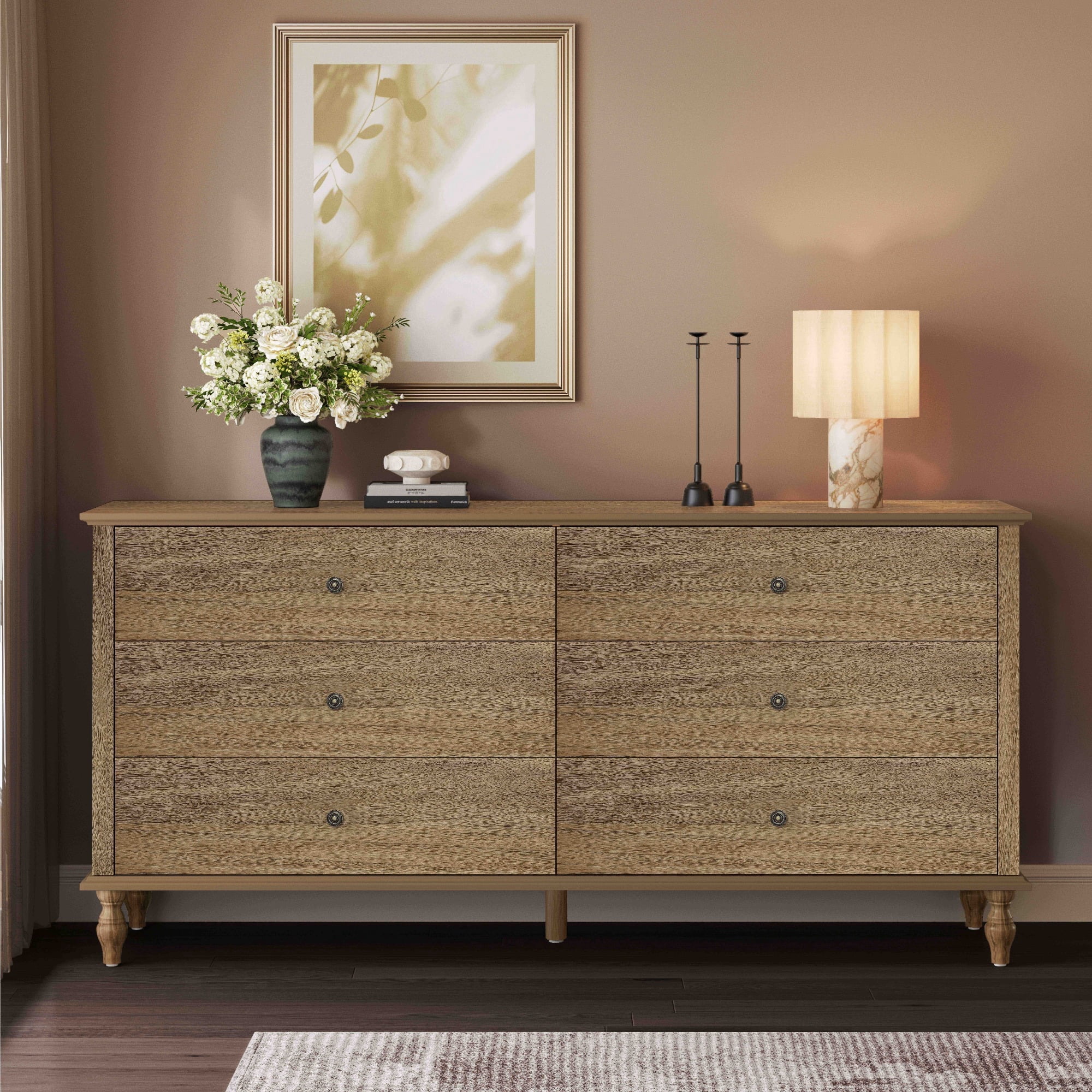 Oufan Dresser for Bedroom, 62.99" W Wood Storage Cabinet with Metal ...