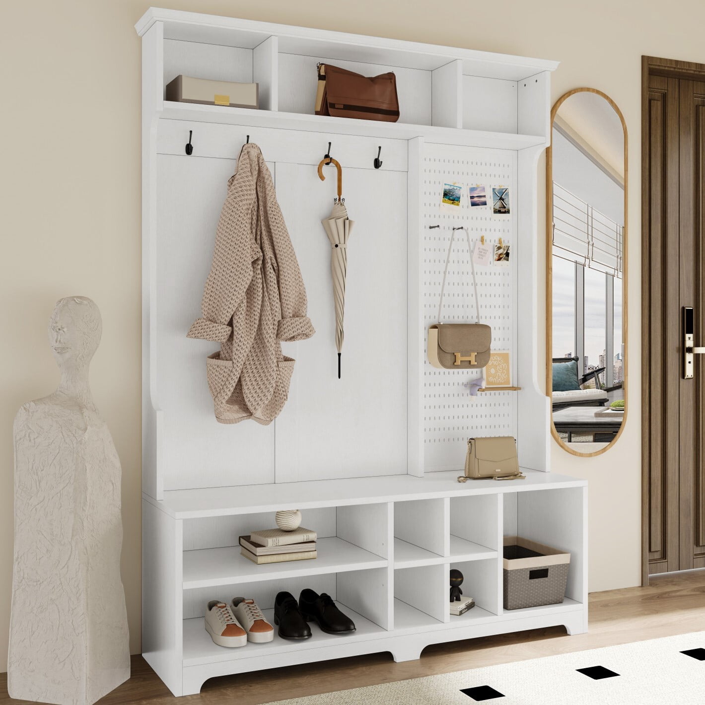 Oufan Entryway Hall Tree with Bench and Storage, 3-in-1 Hall Tree with ...
