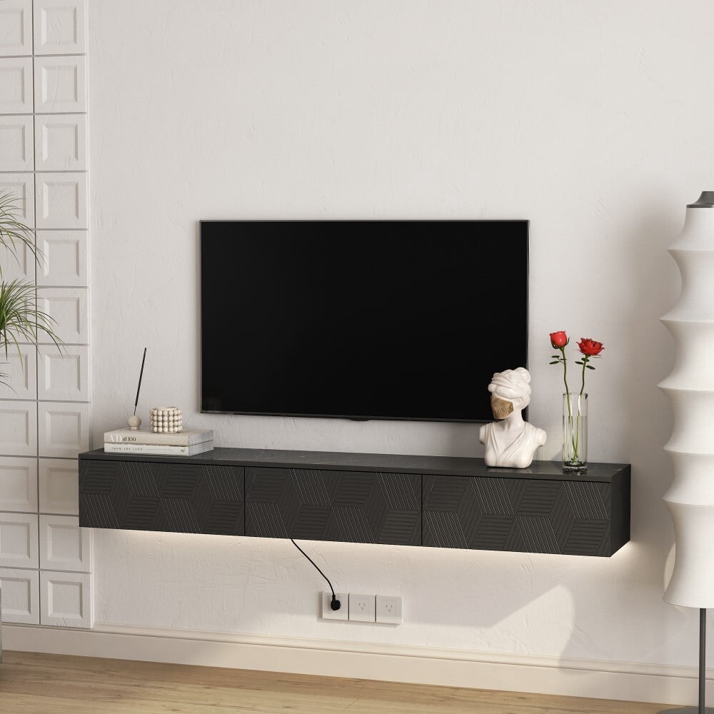 Oufan Floating TV Stand with 16 Color LEDs,TV Stand up to 65 inch TV ...