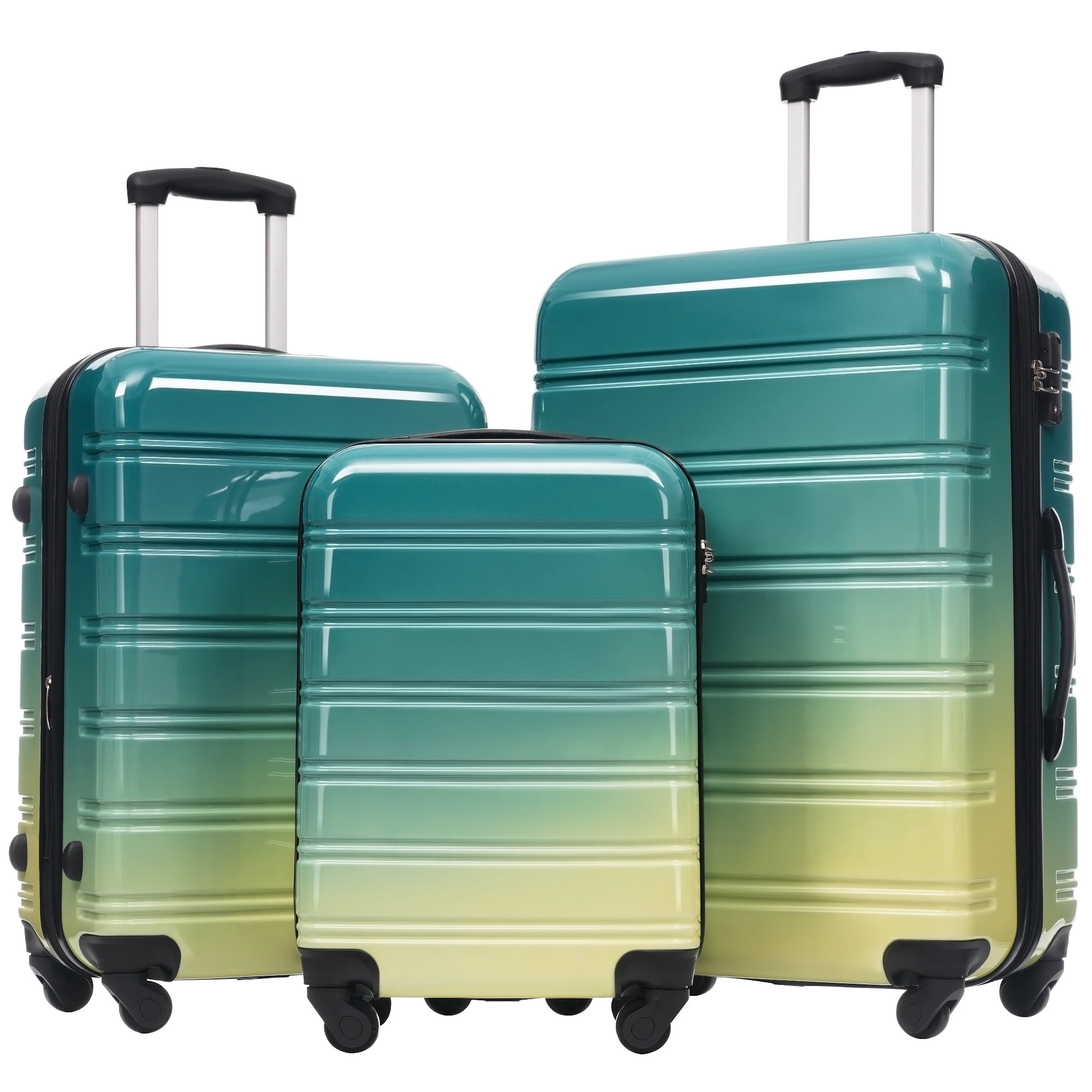 Oufan Gradient Color Expandable Luggage Sets of 3, Lightweight Travel Luggage with Wheels & TSA Lock, Carry-On & Large Checked Luggage, 20"/24"/28"