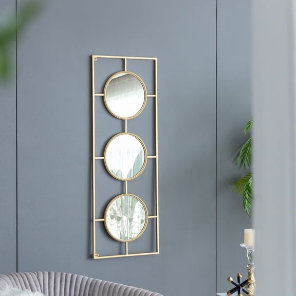 Oufan Hannes Three Mirror Wall Decor, Rectangular Iron Frame with Mirror, Home Wall Decor for Living Room, Bedroom
