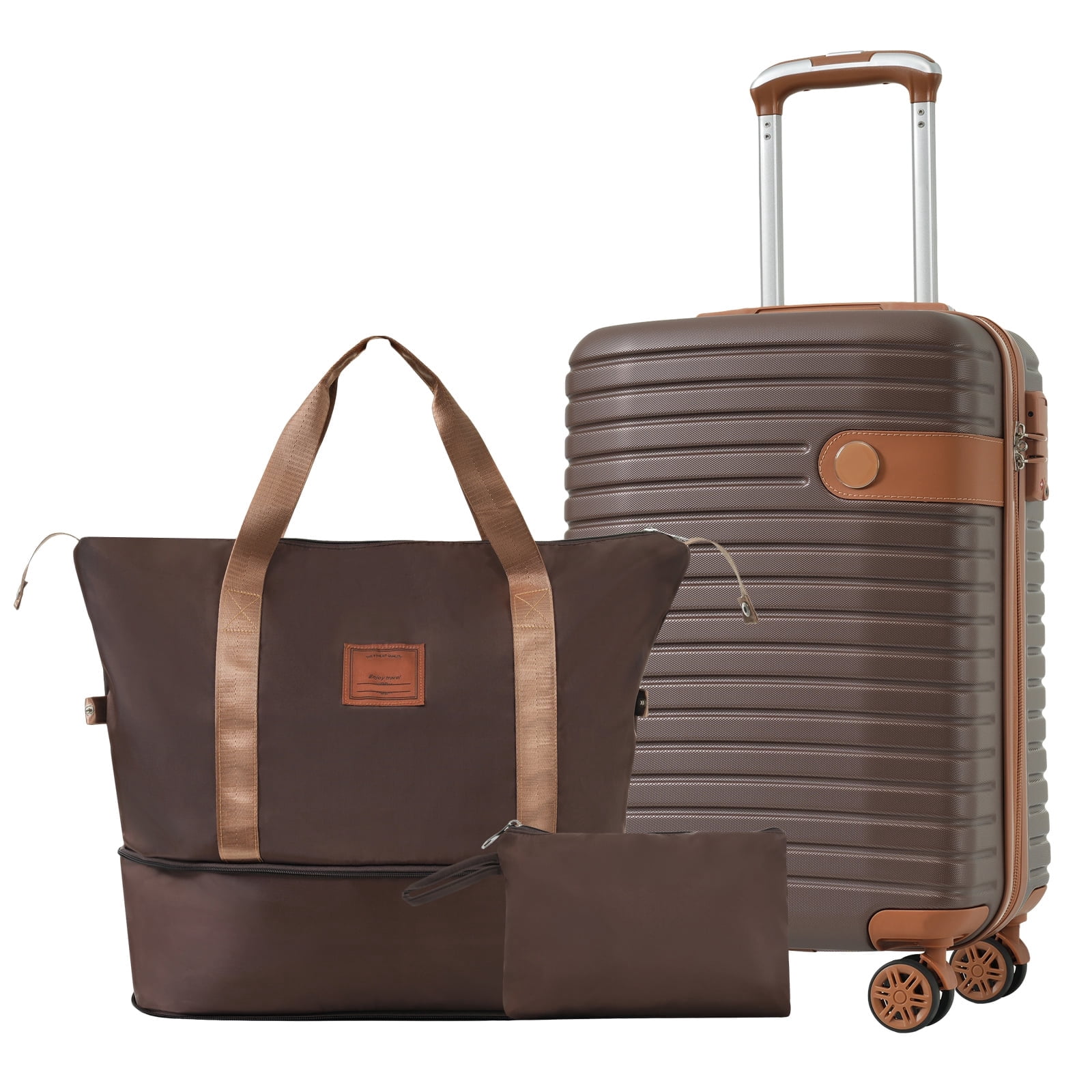 Oufan Luggage Set 3 Piece, 20" ABS Carry on Luggage w/ Spinner Wheels & TSA Lock, Lightweight Hardshell Suitcases w/ Travel Bag & Toiletry Bag