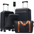 thumbnail image 1 of Oufan Luggage Sets 3 Piece, Front Opening Hardshell Suitcase with USB Port, Handle Bag, Spinner Wheels & TSA Lock, Expandable Luggage 20in/24in, Black, 1 of 8