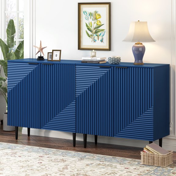 Oufan Modern Minimalist Side Cabinets with Adjustable Shelves & Geometric Door Design for Dining Room, Living Room, Set of 2