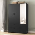 thumbnail image 1 of Oufan Modern Wardrobe w/ Mirror, Wardrobe Closet w/ Hanging Rail & Shelves, Freestanding Armoire Cabinet w/ 4 Fluted Doors & 2 Drawers for Bedroom, 1 of 16
