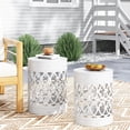 thumbnail image 1 of Oufan Outdoor Side Table Set of 2, Decorative Garden Stool for Patio Heavy Duty Metal Frame Accent Table Modern End Table, White, 1 of 7