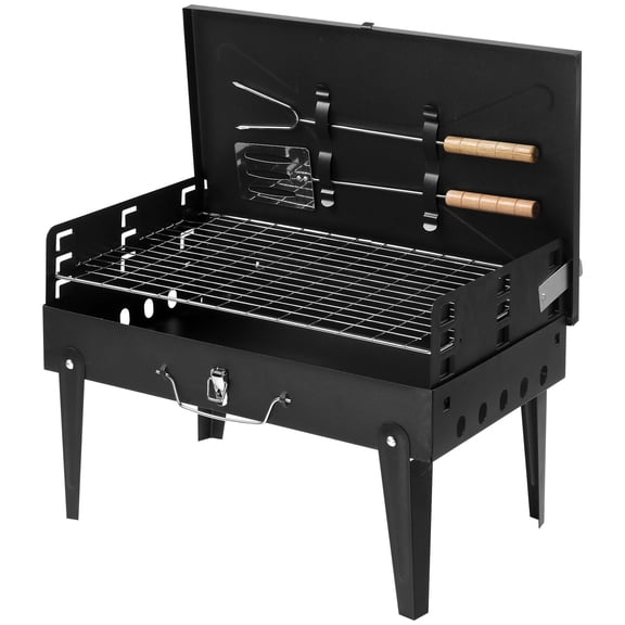 OUFAN 10.63" Outdoor Square fork and Shovel Charcoal Grill, Portable