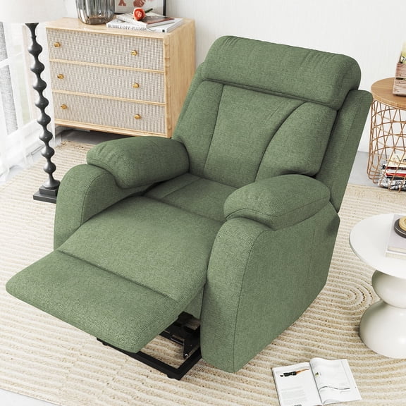 Oufan Power Lift Recliner for Elderly, Snowflake Velvet Recliner Chair Sofa with Adjustable Backrest, Extended Footrest & Side Pocket, Green
