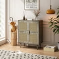 thumbnail image 1 of Oufan Rattan Buffet 4 Door Cabinet with Eight Storage Spaces, Sideboard Storage Cabinet with Pine Legs, Accent Wood Cabinet for Entryway, Living Room, Hallway, Gray, 1 of 9