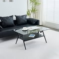 thumbnail image 1 of Oufan Rectangle Coffee Table, Mid Century 2 Tier Coffee Table with Tempered Glass Top & Wood Storage Shelf, Metal Frame,Accent Table for Living Room, 1 of 10