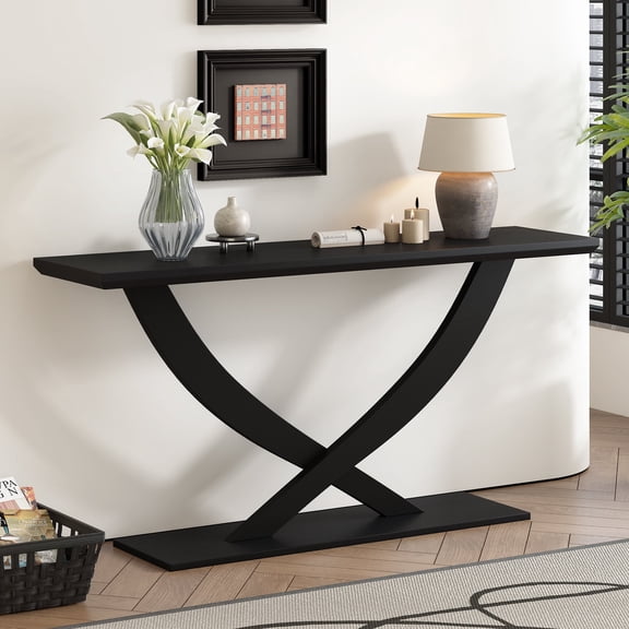 Oufan Rustic Cross-Leg Design Console Table for Living Room, Entryway, Hallway