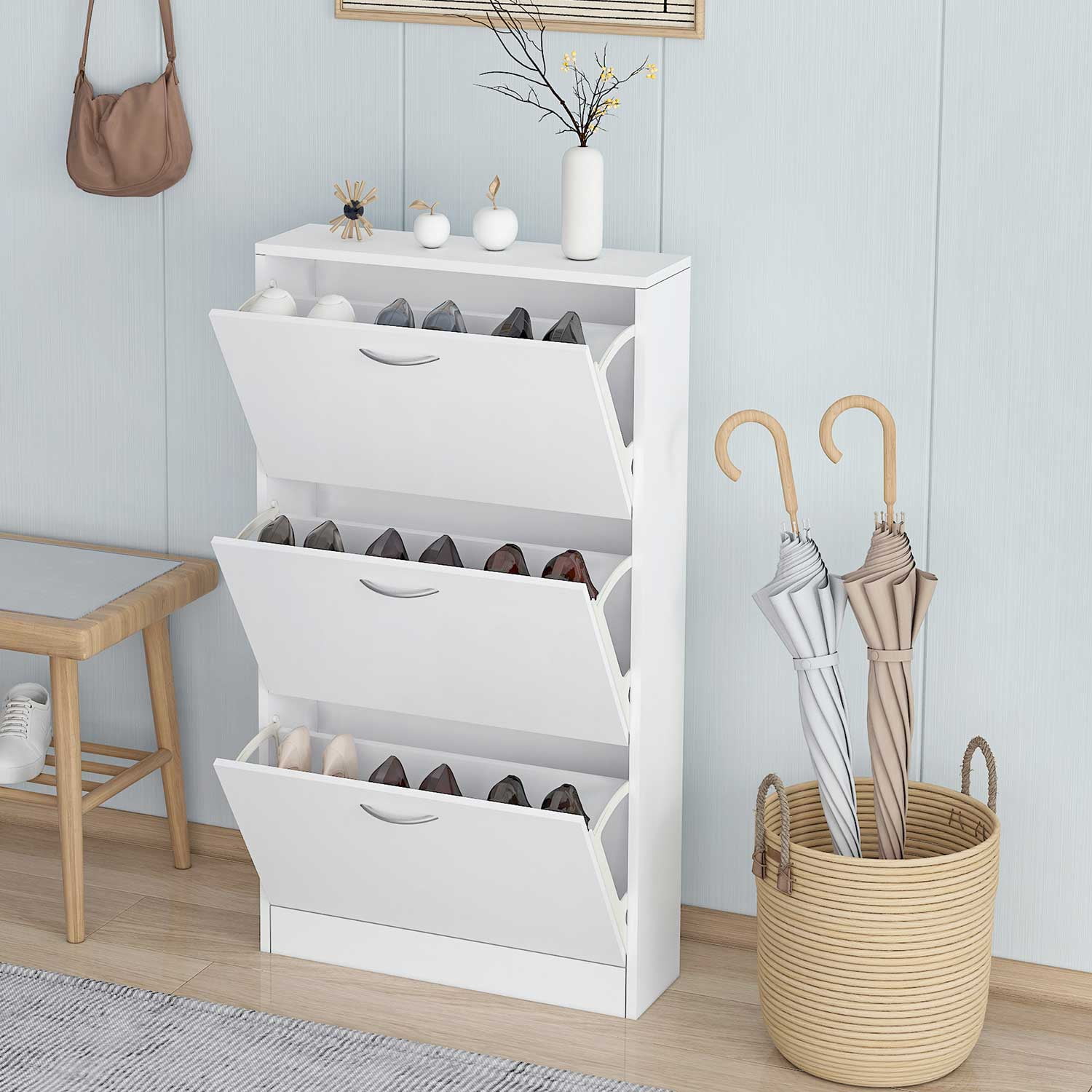 Shoe Rack Word Oufan Shoe Cabinet for Entryway, White Narrow Shoe Storage Cabinet Flip ...