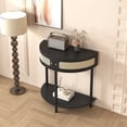 thumbnail image 1 of Oufan Unique Half Moon Design End Table with Sliding Rattan Door,Elegant Semi-circle Entryway Console Table with 2 Rattan Storage Cabinet and Bottom Shelf for Living room, Bedroom, Study, Hallway, 1 of 9