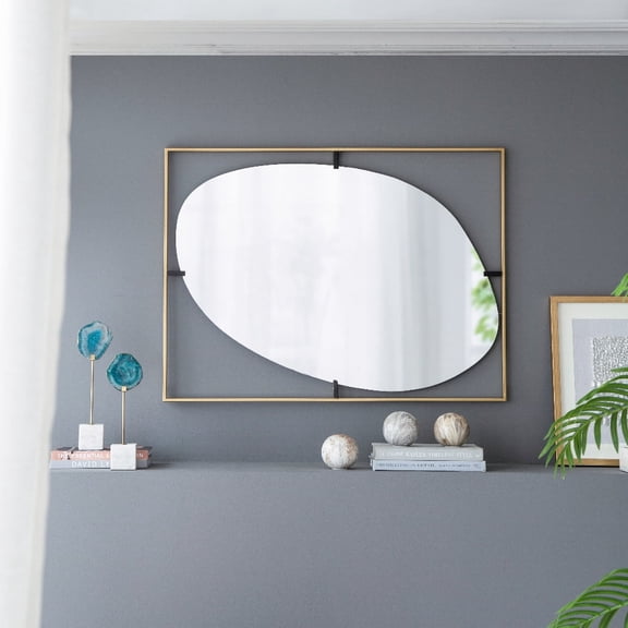Oufan Wall Decor Mirror, Metal Frame Contemporary Design with Irregular Reflective Glass, Modern Decorative Wall Mirror for Living Room, Entryway