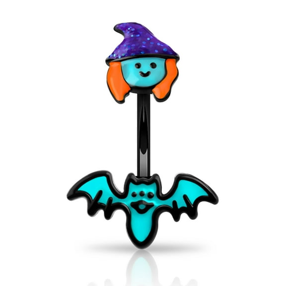 Oufer 14G Belly Button Rings Navel Rings Bat Witch 316L Surgical Steel Belly Piercing Jewelry Navel Piercing